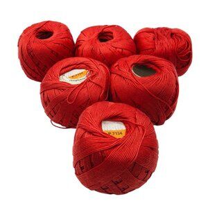 Junghans-Wolle German Yarn Mercerized Cotton 6 Skeins Balls  50 Grams Red